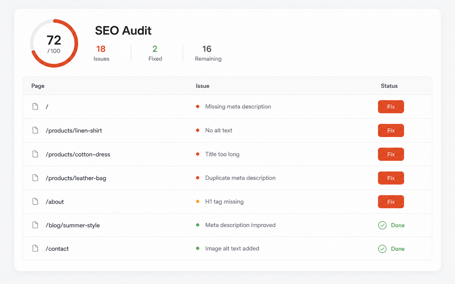 Clearpage SEO app screenshot